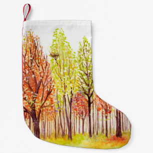 Aquarelllandschaft mit Herbstbäumen Kleiner Weihnachtsstrumpf