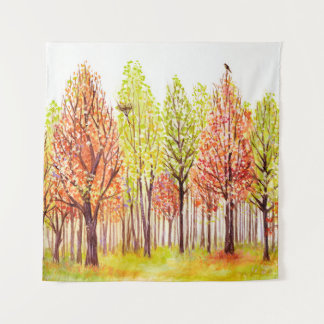 Aquarelllandschaft mit Herbstbäumen Wandteppich