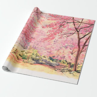 Aquarelllandschaft rosa rote Blume von W Geschenkpapier