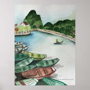Aquarelllandschaft, Vietnam, Tam Coc Poster Flye