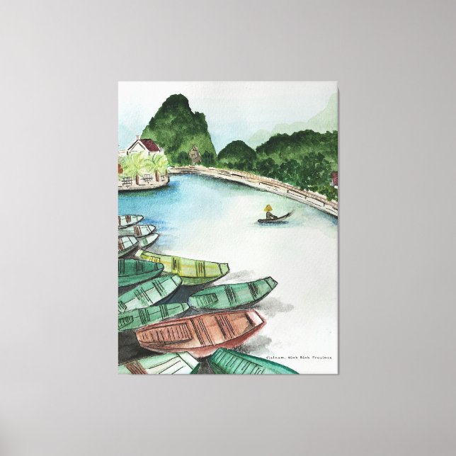 Aquarelllandschaft, Vietnam, Tam Coc Poster Flye Leinwanddruck (Vorderseite)