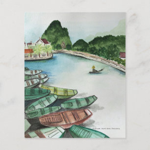 Aquarelllandschaft, Vietnam, Tam Coc Poster Pede Flyer