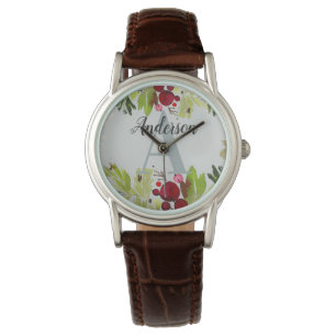 Aquarelllaub-Blumenanfangsmonogramm Armbanduhr