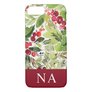 Aquarelllaubmonogramm-Initiale Weihnachten Case-Mate iPhone Hülle