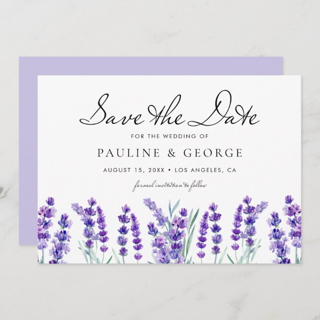Aquarelllavender Blume Floral Bouquet Save The Date (Vorne/Hinten)