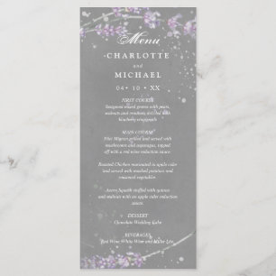 Aquarelllavender Blume Graues Hochzeitsmenü Menükarte