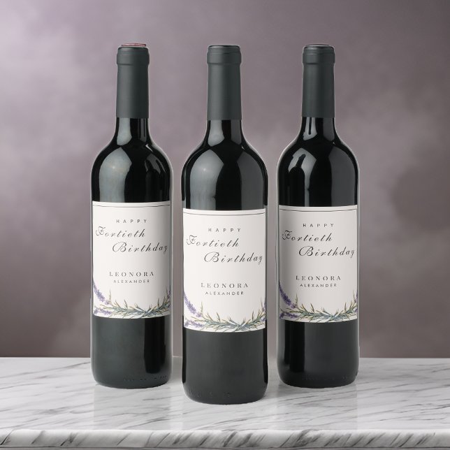 Aquarelllavender Blume JEDER Meilenstein Geburtsta Weinetikett (Von Creator hochgeladen)