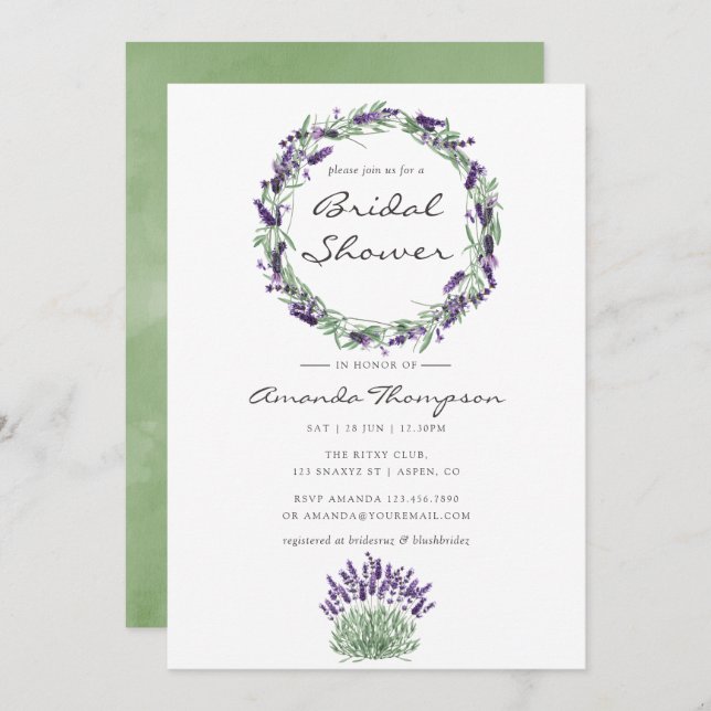 Aquarelllavender Bridal Dusche Einladung (Vorne/Hinten)