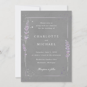 Aquarelllavender elegante graue Hochzeit Einladung