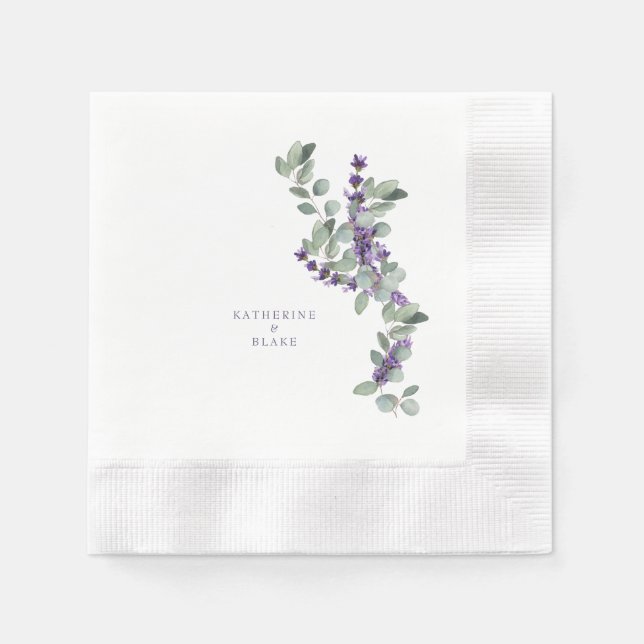 Aquarelllavender & Eukalyptus-geprägte Hochzeit Serviette (Vorderseite)