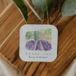 Aquarelllavender Fields Vielen Dank für Ihr Intere Quadratischer Aufkleber<br><div class="desc">Diese modernen und schicken "Dankeschön"-Aufkleber sind mit schicken Schriftart und einer schönen Aquarellmalerei auf Lavendelfeldern in der Provence,  Frankreich,  ausgestattet. Vollständig passende Hochzeitssuite verfügbar.</div>