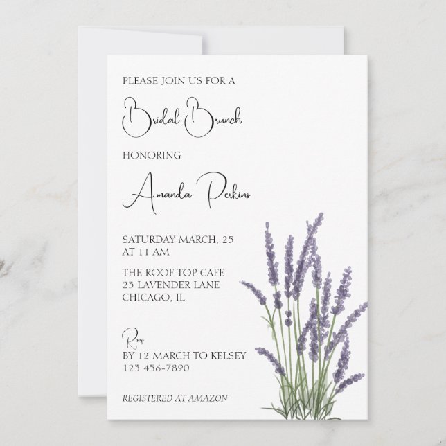 Aquarelllavender Floral Bridal Brunch Einladung (Vorderseite)
