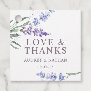 Aquarelllavender Floral Liebe & Dank Hochzeit Geschenkanhänger