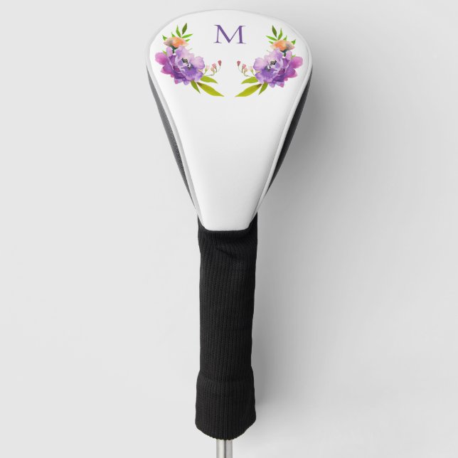 Aquarelllavender Floral Monogram Golf Headcover (Vorderseite)