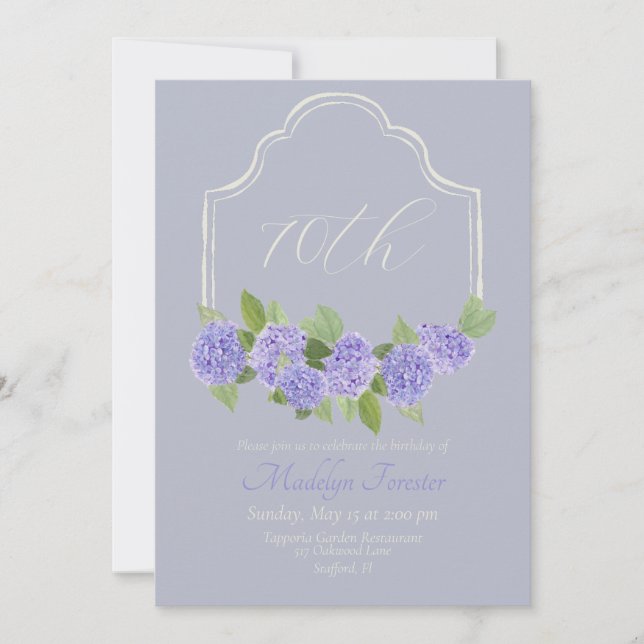 Aquarelllavender Hydrangea 70. Geburtstag Einladung (Vorderseite)