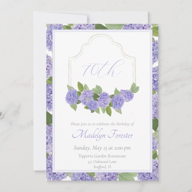 Aquarelllavender Hydrangea 70. Geburtstag Einladung (Vorderseite)