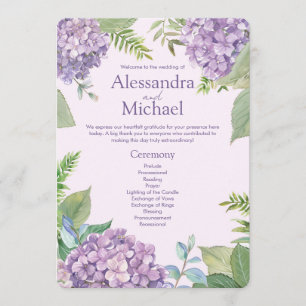 Aquarelllavender Hydrangea Blume Fern Wedding Programm