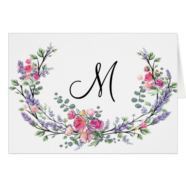 Aquarelllavender Pink Wilde Rose und Eukalyptus (Vorderseite (Horizontal))