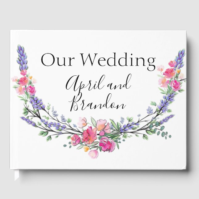 Aquarelllavender Pink Wilde Rose und Eukalyptus Gästebuch (Vorderseite)