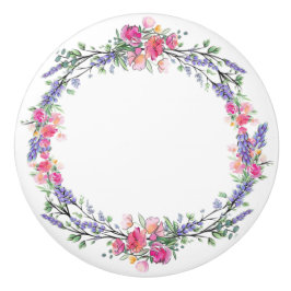 Aquarelllavender Pink Wilde Rose und Eukalyptus Keramikknauf