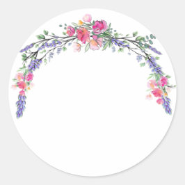 Aquarelllavender Pink Wilde Rose und Eukalyptus Runder Aufkleber