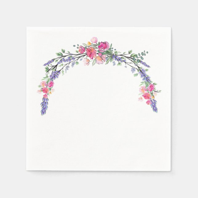 Aquarelllavender Pink Wilde Rose und Eukalyptus Serviette (Vorderseite)