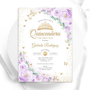 Aquarelllavender Purple Floral Quinceanera Einladung