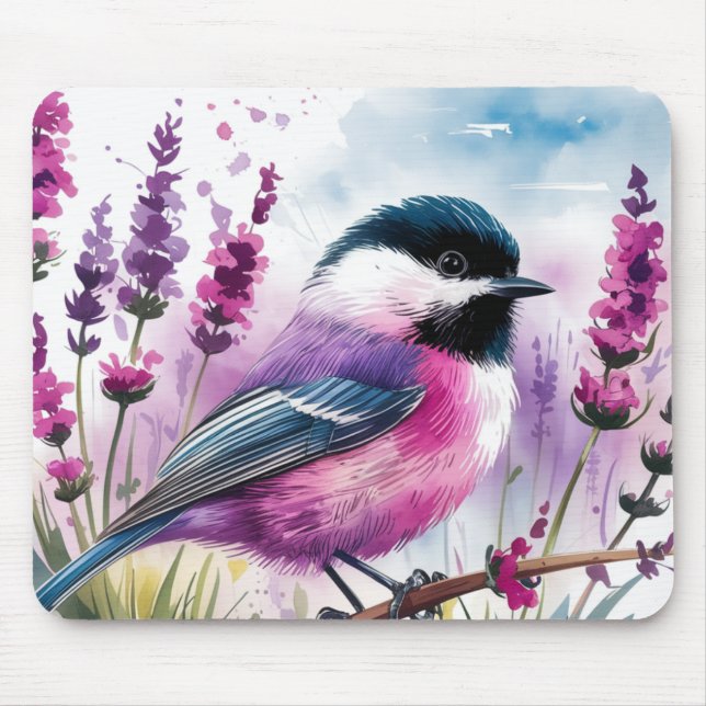 Aquarelllavender und Chickadee Mousepad (Vorne)