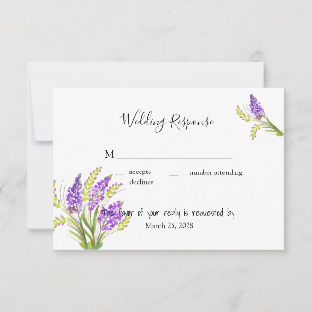 Aquarelllavender und Grüne Florals RSVP Karte (Vorderseite)