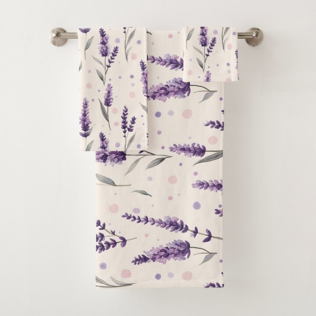 Aquarelllavender und Punktedesign Badhandtuch Set (Insitu)