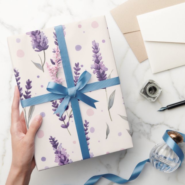 Aquarelllavender und Punktedesign Geschenkpapier (Schenken)