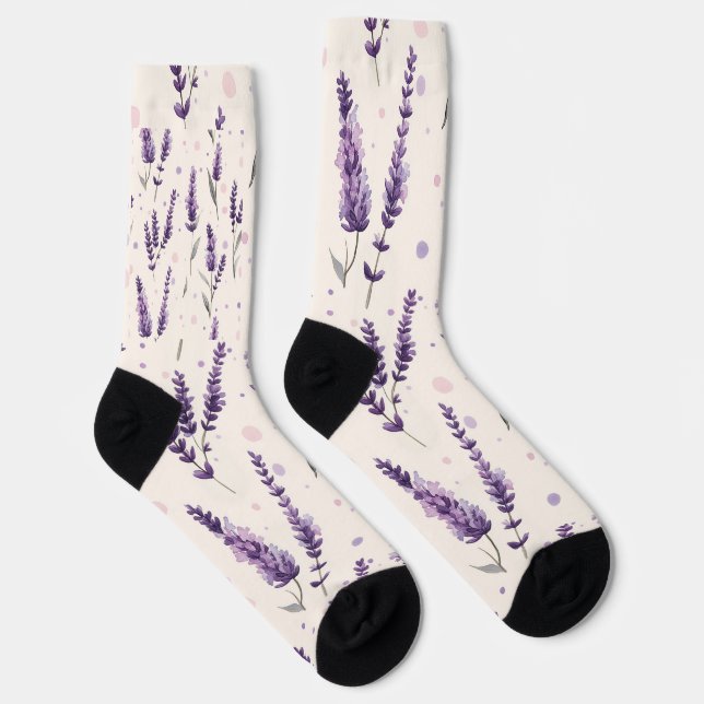 Aquarelllavender und Punktedesign Socken (Rechts)