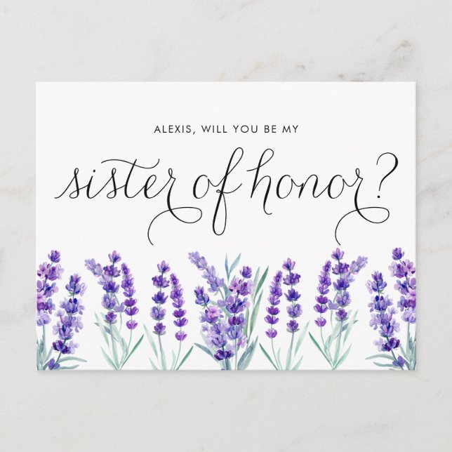 Aquarelllavender wirst du meine Ehrenministerin se Einladungspostkarte (Vorderseite)