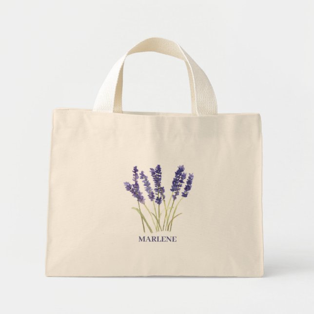 Aquarelllavener-Blume Lila Mini Stoffbeutel (Vorne)