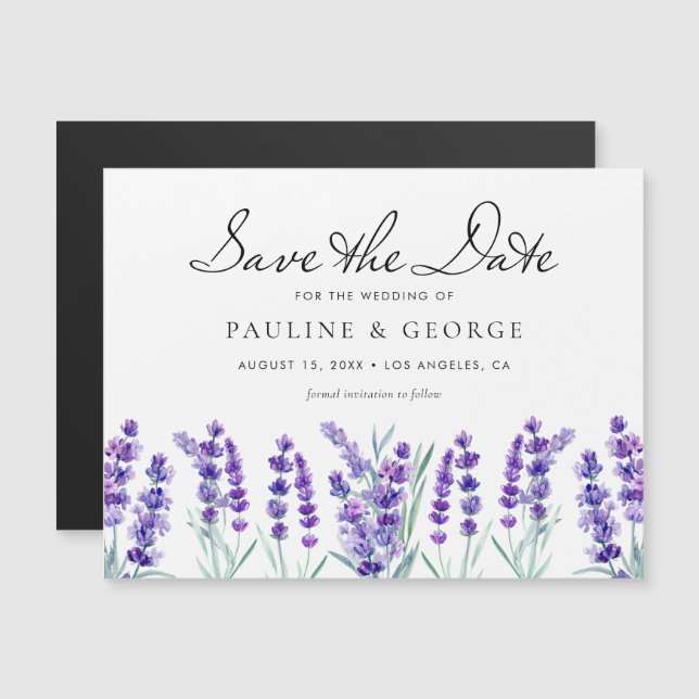 Aquarelllavener-Blume Save the Date floral Magneteinladung (Vorne/Hinten)