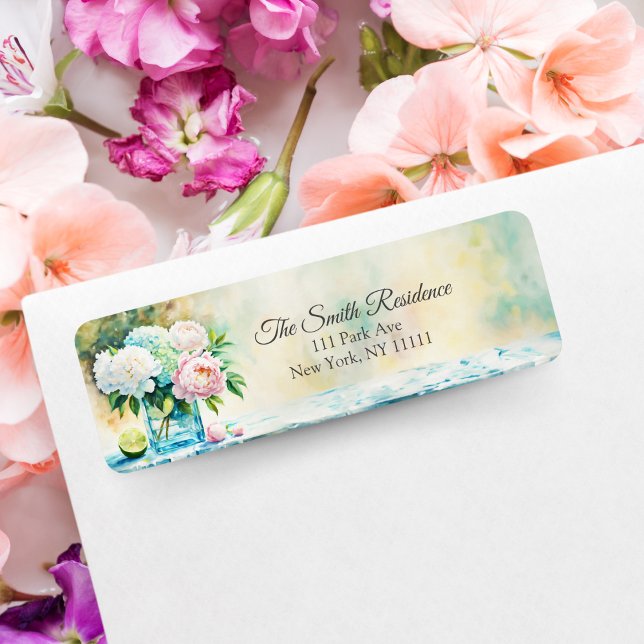 Aquarellleben von Peonies und Hydrangeas (A lovely return address sticker for Hydrangea fans.)