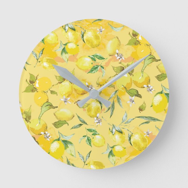 Aquarelllemon IV Runde Wanduhr (Vorderseite)