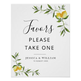 Aquarelllemonen und Grünpflanzen Blütenzeichen Poster