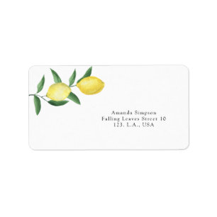 Aquarelllemonen Zweig Babydusche Adressaufkleber