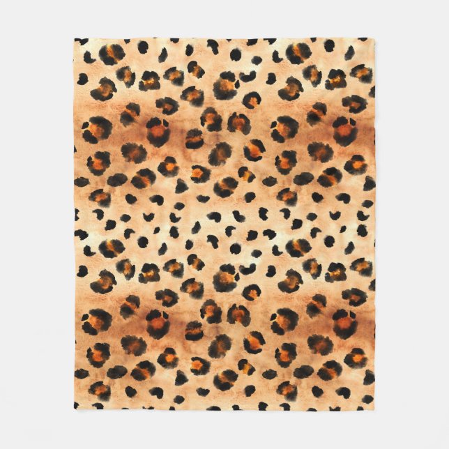 Aquarellleopard Print: Exotic Fur Textur Fleecedecke (Vorderseite)