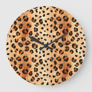 Aquarellleopard Print: Exotic Fur Textur Große Wanduhr