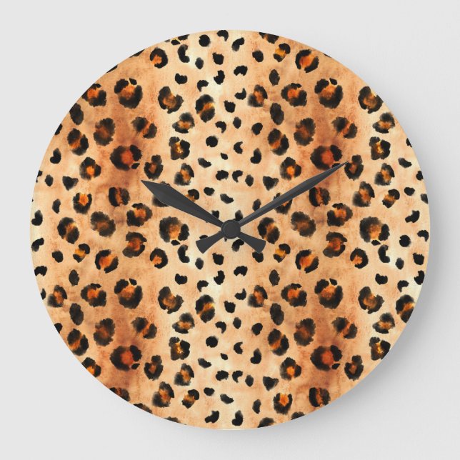 Aquarellleopard Print: Exotic Fur Textur Große Wanduhr (Vorderseite)