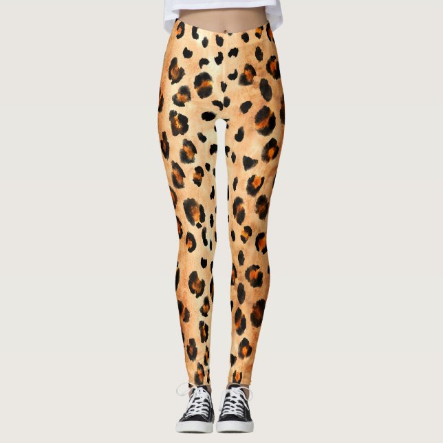Aquarellleopard Print: Exotic Fur Textur Leggings (Vorderseite)