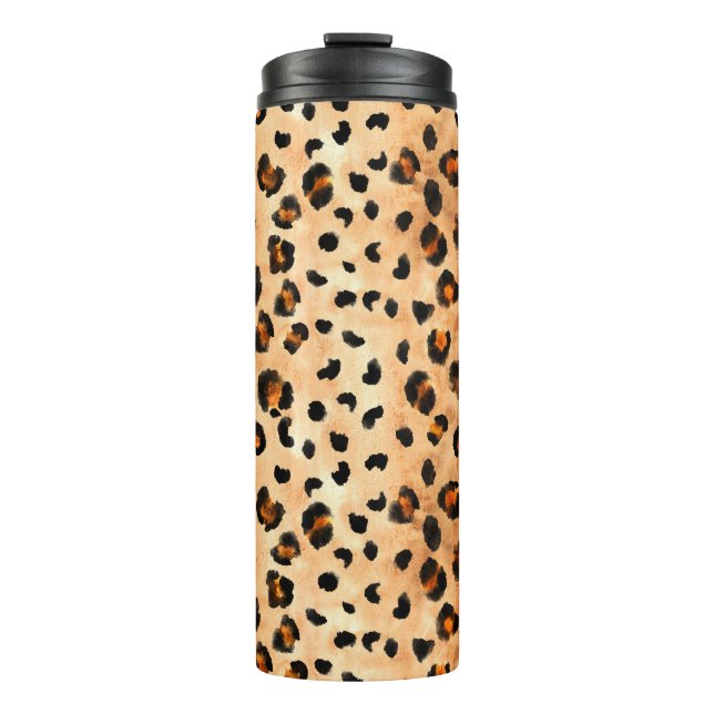 Aquarellleopard Print: Exotic Fur Textur Thermosbecher (Vorderseite)