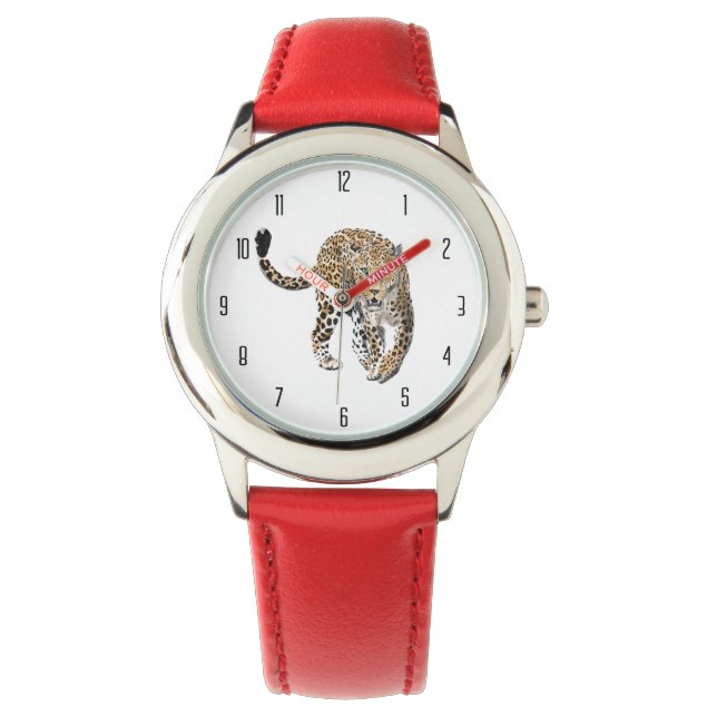 Aquarellleopard-Urwaldkatze grün gestrichen Armbanduhr (Vorderseite)