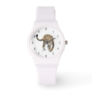 Aquarellleopard-Urwaldkatze grün gestrichen Armbanduhr