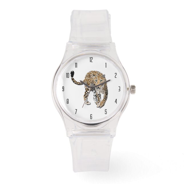 Aquarellleopard-Urwaldkatze grün gestrichen Armbanduhr (Vorderseite)