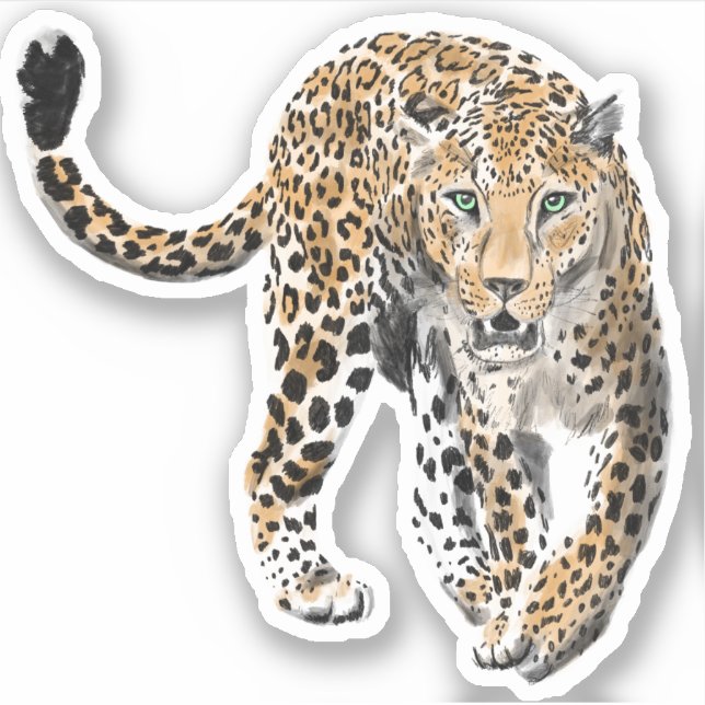Aquarellleopard-Urwaldkatze grün gestrichen Aufkleber (Vorderseite)