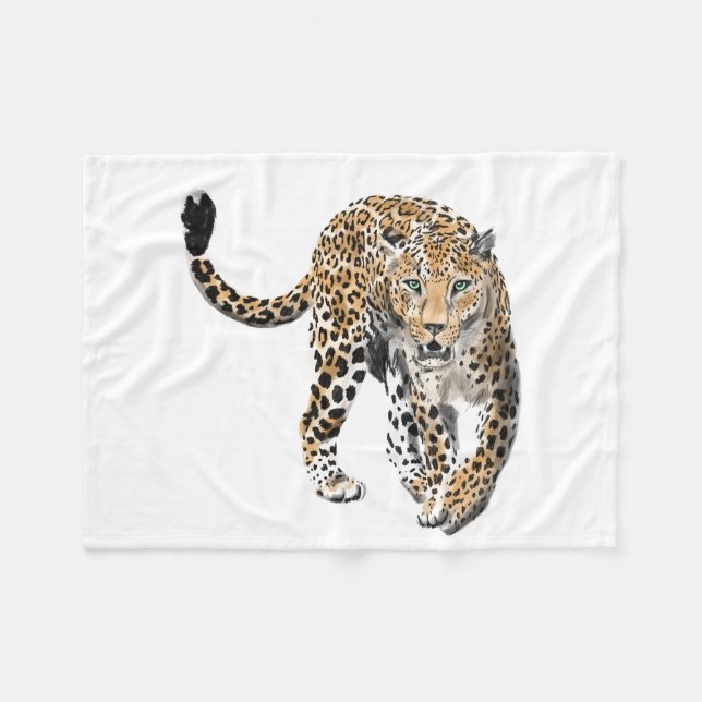 Aquarellleopard-Urwaldkatze grün gestrichen Fleecedecke (Vorderseite (Horizontal))