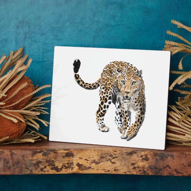 Aquarellleopard-Urwaldkatze grün gestrichen Fotoplatte (Seite)